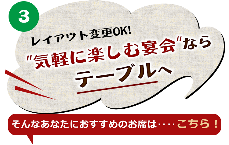 気軽に楽しむ宴会ならテーブルへ